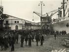 Invigningen av Frihamnen den 10 oktober 1919 med invigningspaviljongen till vänster. Fartyget heter S/S Annie Johnson.